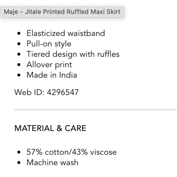 MAJE Jitale Printed Ruffled Maxi Skirt Green Cotton Voile US6 - Picture 8 of 13